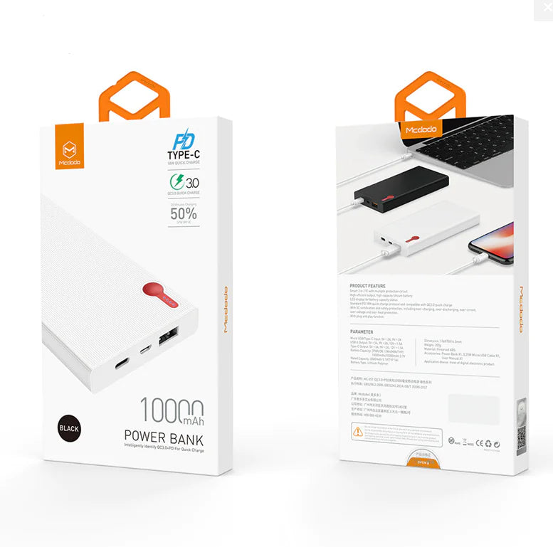 10000mAh Power Bank with QC3.0 + PD Fast Charging